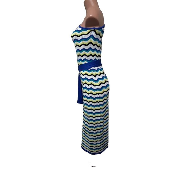 Ming Wang One Shoulder Column Maxi Dress Women's Size XS Chevron Knit NWT - Picture 4 of 13